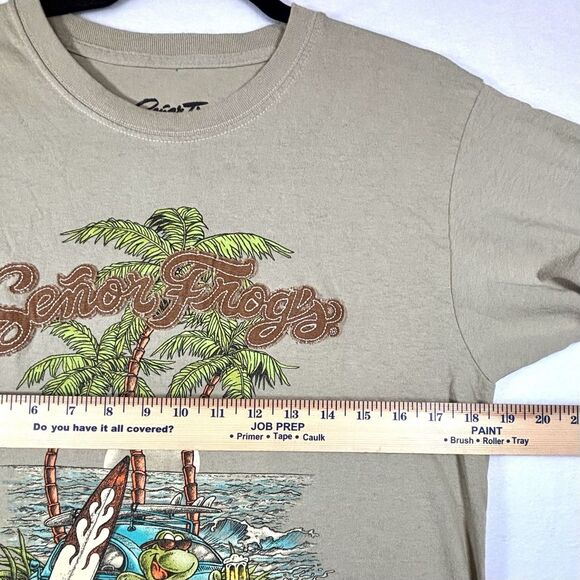 Vintage SENOR FROG’S T Shirt Beige Graphics Surfer Frog Beach Setting - Picture 5 of 7